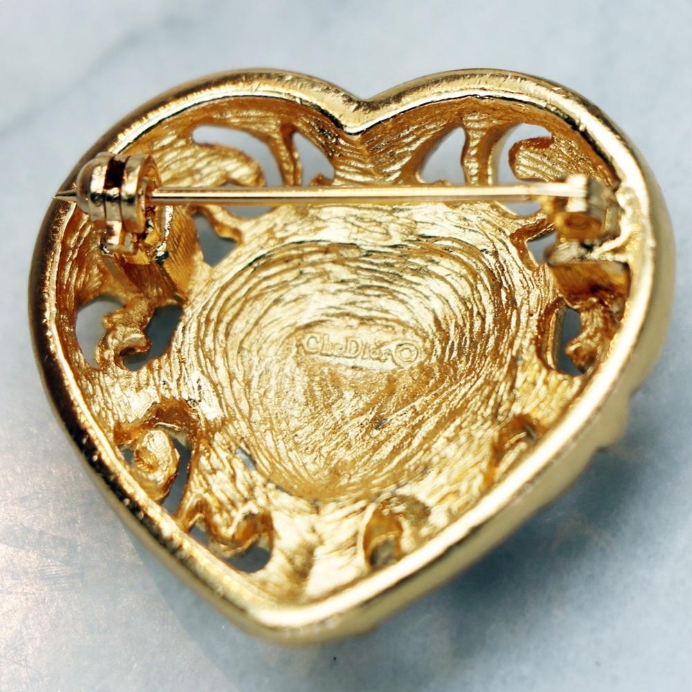 💖 Vintage Christian Dior Crystal Heart Brooch 💝 - Picture 15 of 16